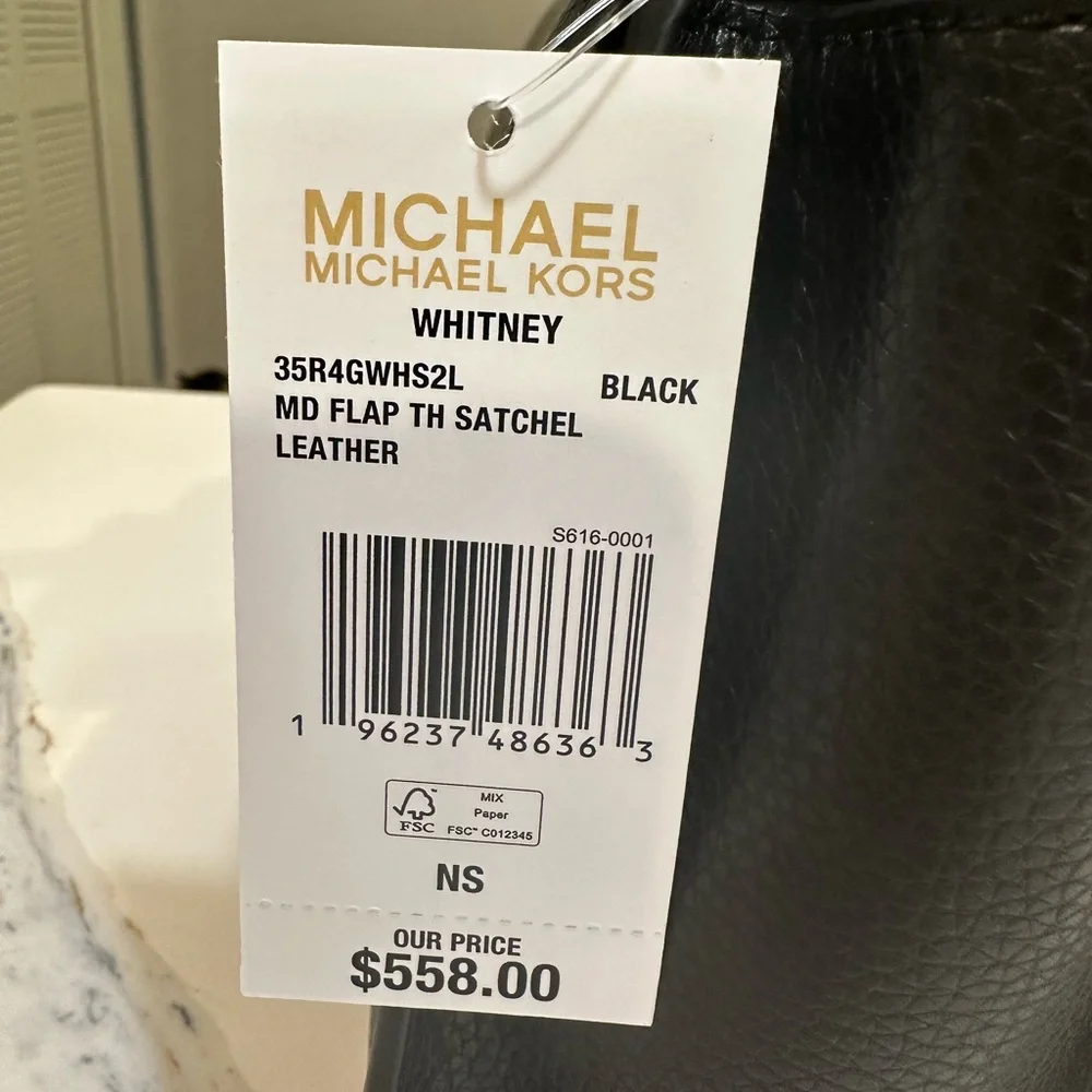 MICHAEL MICHAEL KORS Whitney Flap Satchel Signature Logo Black Leather NWT - Picture 5 of 7